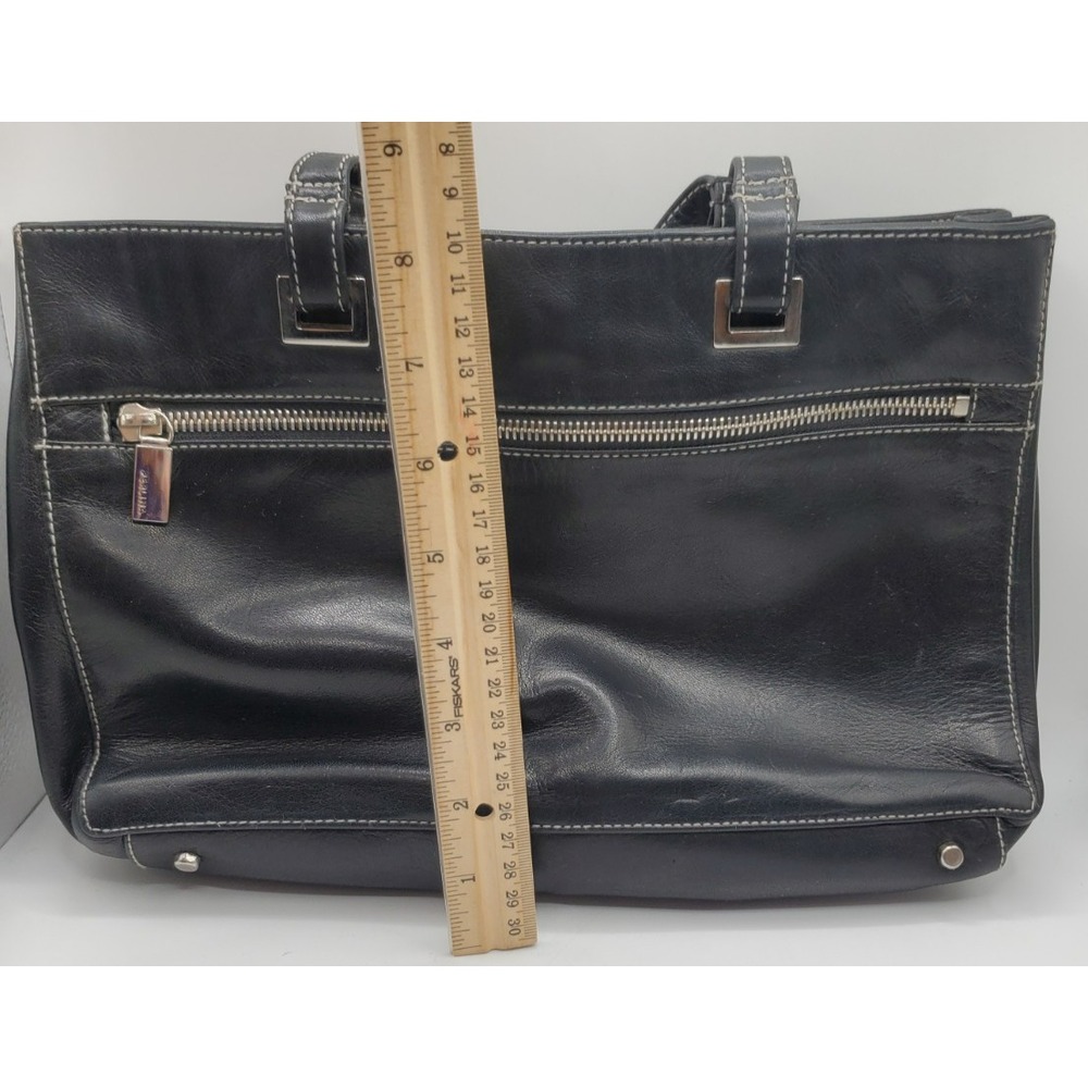 PERLINA Black Shoulder Bag Purse Tote Leather‎ Multi Compartments & Pockets - Picture 6 of 6